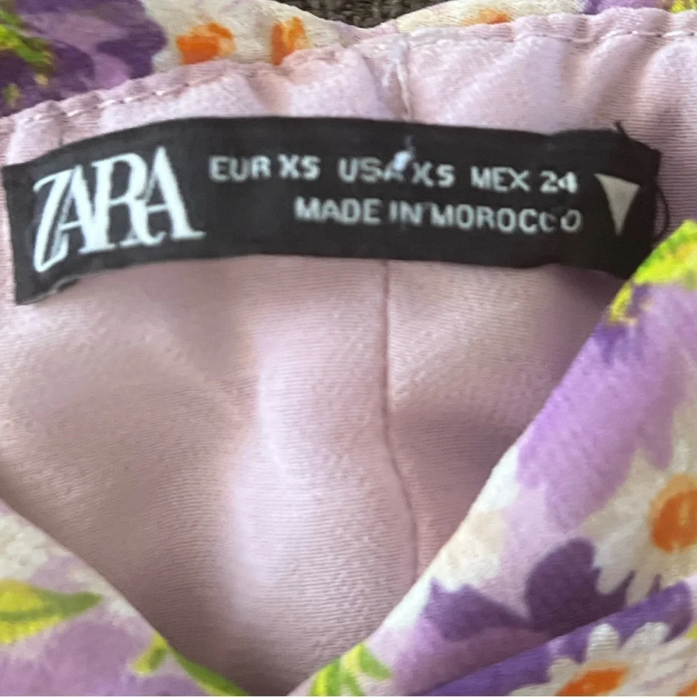 Zara Purple Floral Ruched Crop Top Euro Summer Coastal XS - Picture 3 of 8